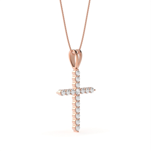 4 Prong Round Rose Gold Cross Pendant Necklace
