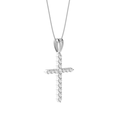 4 Prong Round Lustre Naturally Mined Diamond Cross Pendant Necklace