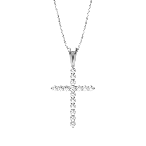 4 Prong Round Lustre Moissanite Cross Pendant Necklace