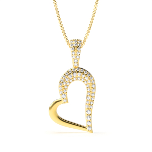 4 Prong Round Yellow Gold Designer half set Pendant Necklaces