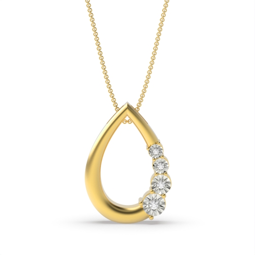 4 Prong Round Yellow Gold Illusion set Pendant Necklaces