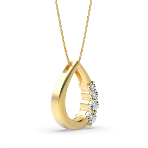 4 Prong Round Yellow Gold Illusion set Pendant Necklaces