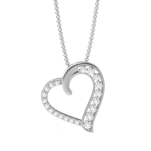 4 Prong Round Silver Heart Pendant Necklace