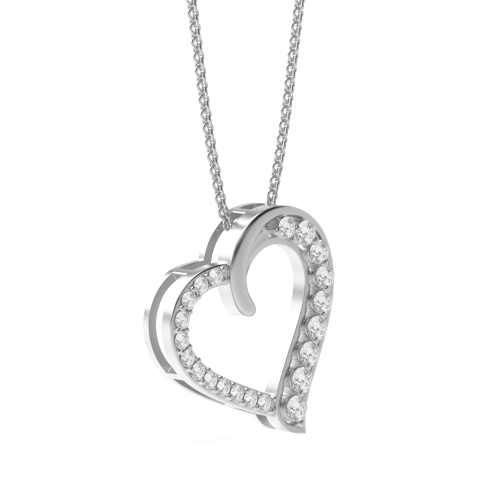 4 Prong Round Silver Heart Pendant Necklace