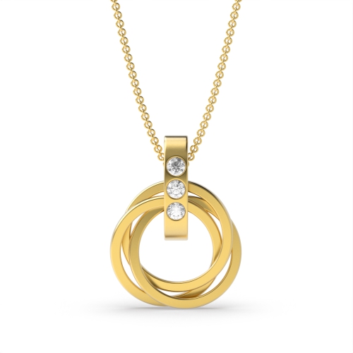 Channel Setting Round Yellow Gold Circle Pendant Necklace