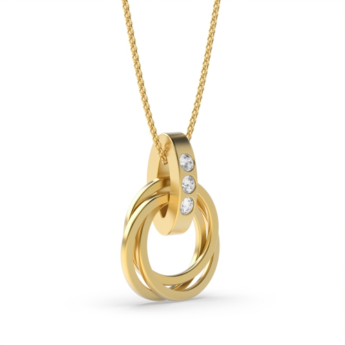 Channel Setting Round Yellow Gold Circle Pendant Necklace