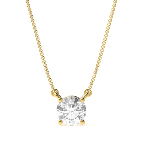 4 Prong Round Yellow Gold Designer shimmer Pendant Necklaces