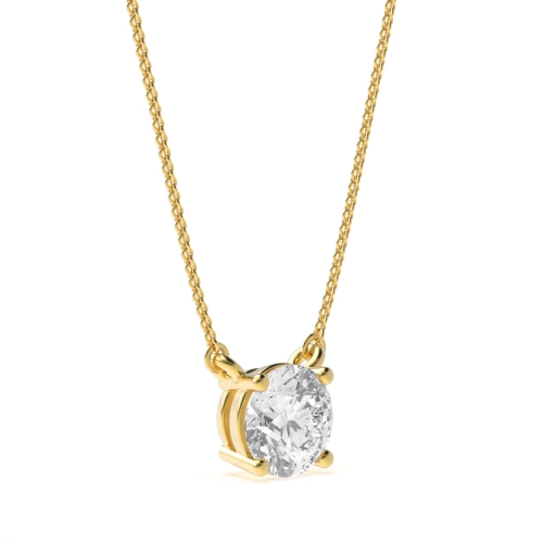4 Prong Round Yellow Gold Designer shimmer Pendant Necklaces