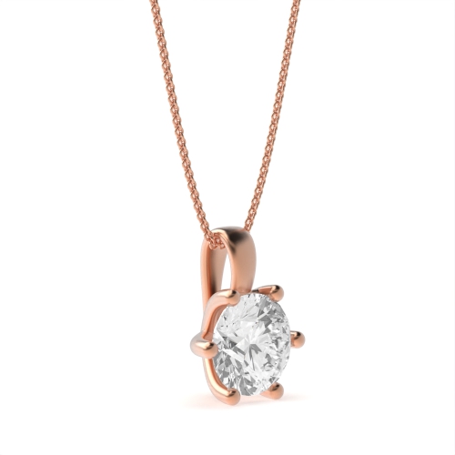 6 Prong Round Rose Gold Solitaire Pendant Necklace
