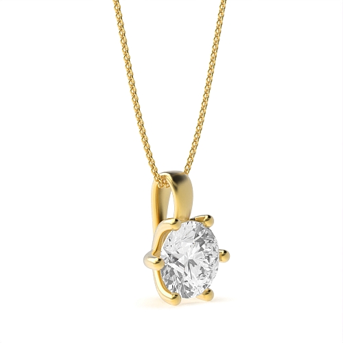 6 Prong Round Yellow Gold Designer beam Pendant Necklaces