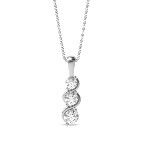 4 Prong Round 3 stone curve designed Pendant Necklaces