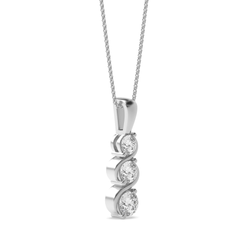 4 Prong Round 3 stone curve designed Pendant Necklaces
