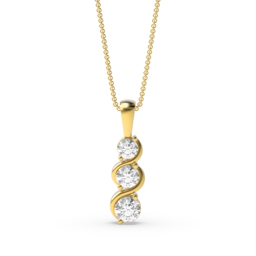 4 Prong Round Yellow Gold 3 stone curve designed Pendant Necklaces
