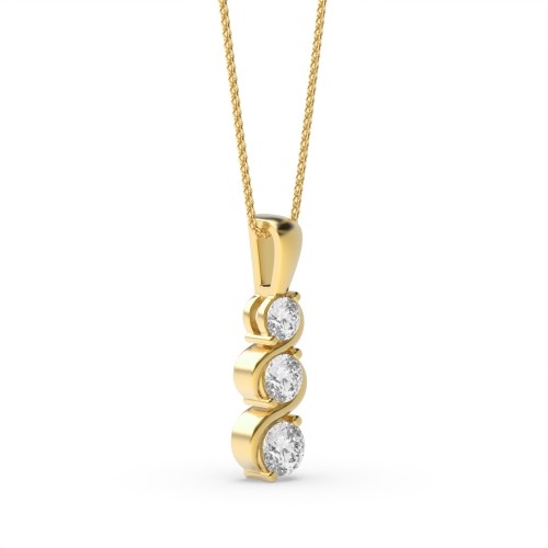 4 Prong Round Yellow Gold 3 stone curve designed Pendant Necklaces
