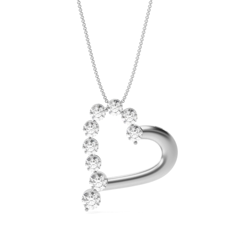 4 Prong Round Platinum Heart Pendant Necklaces
