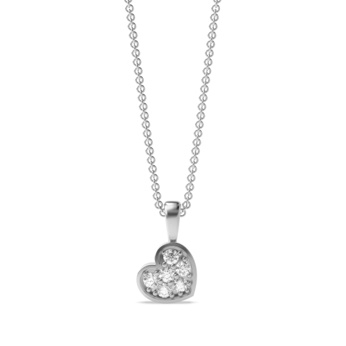 Pave Setting Round Silver Heart Pendant Necklace