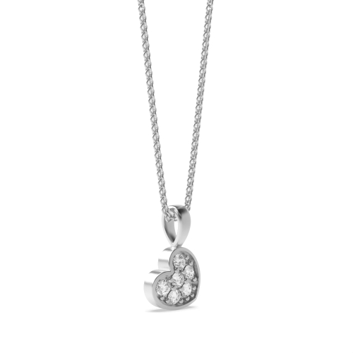 Pave Setting Round Silver Heart Pendant Necklace