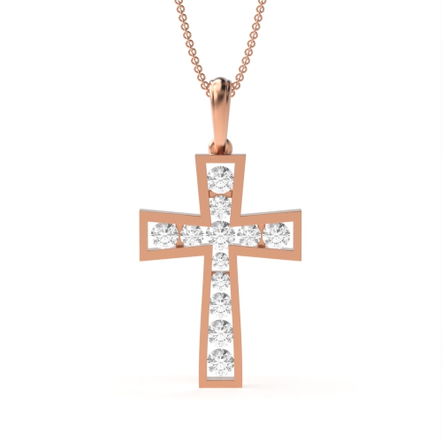 Channel Setting Round Rose Gold Enhances the beauty of Cross Pendant Necklaces