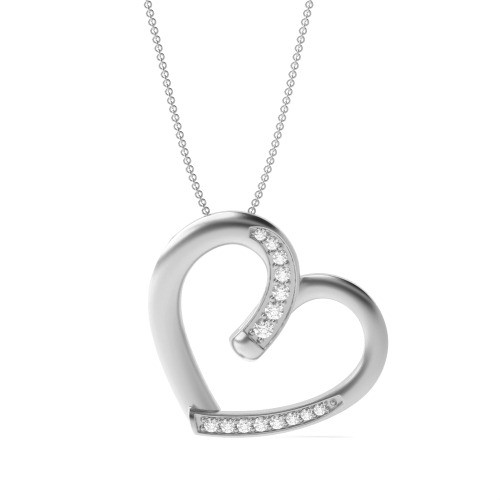 4 Prong Round Silver Heart Pendant Necklace