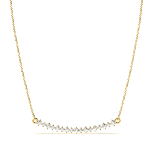 4 Prong Round Yellow Gold Curved bar Pendant Necklaces