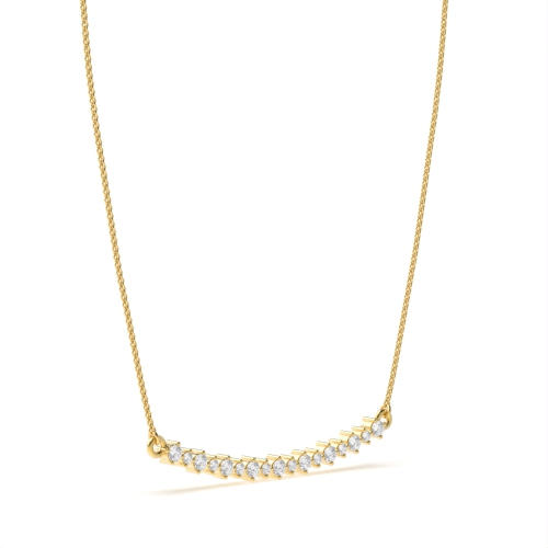 4 Prong Round Yellow Gold Curved bar Pendant Necklaces
