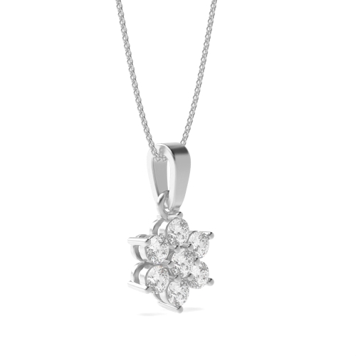 6 Prong Round Silver Flower Pendant Necklaces
