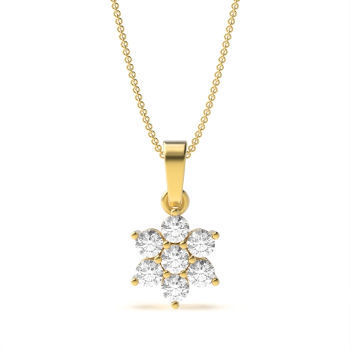 6 Prong Round Yellow Gold Flower Pendant Necklaces