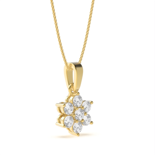 6 Prong Round Yellow Gold Flower Pendant Necklaces
