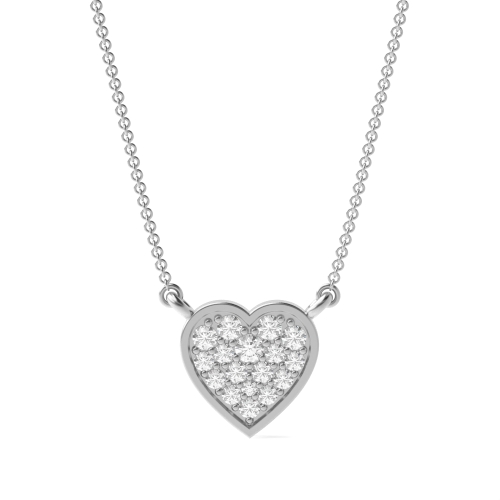 Pave Setting Round Platinum Heart Pendant Necklaces