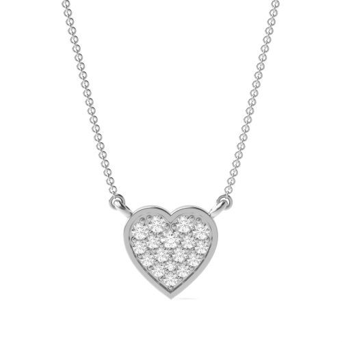 Pave Setting Round Silver Heart Pendant Necklace