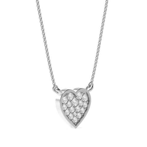 Pave Setting Round Silver Heart Pendant Necklace