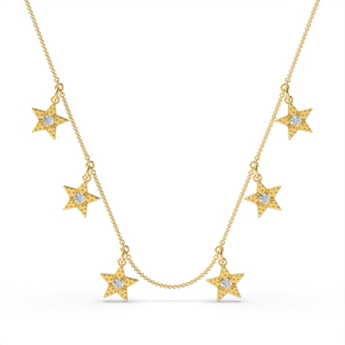 Channel Setting Round Yellow Gold Star Pendant Necklaces