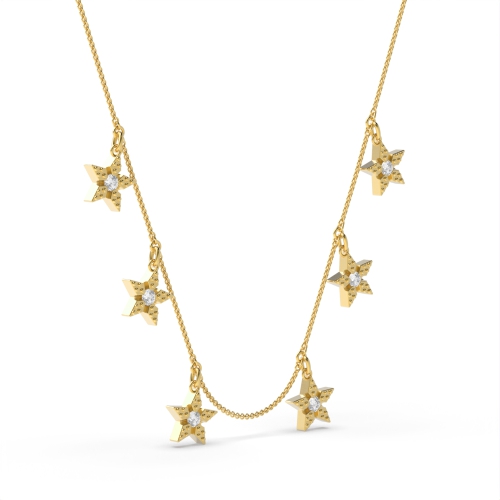 Channel Setting Round Yellow Gold Star Pendant Necklaces