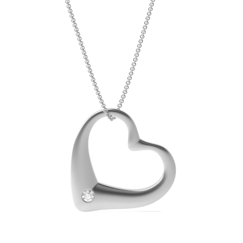 Flush Setting Round Silver Heart Pendant Necklace