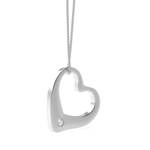 Flush Setting Round Silver Heart Pendant Necklace