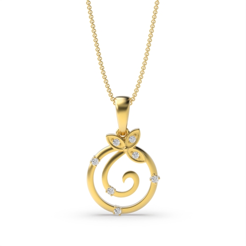 4 Prong Round Yellow Gold Flower style spiral Pendant Necklaces