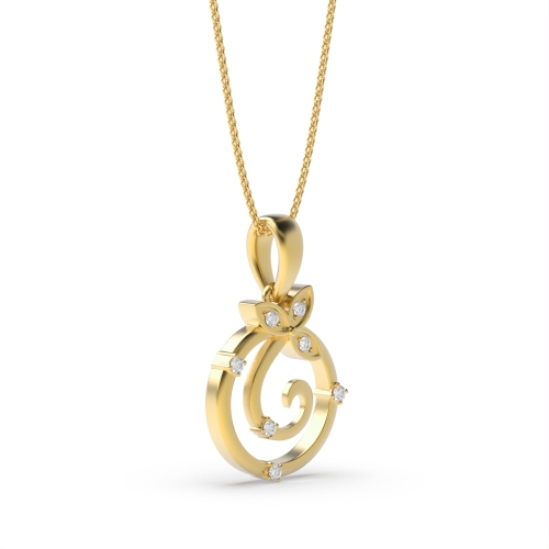 4 Prong Round Yellow Gold Flower style spiral Pendant Necklaces