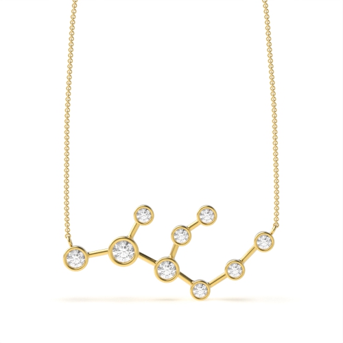 Bezel Setting Round Yellow Gold Unique star sign Pendant Necklaces