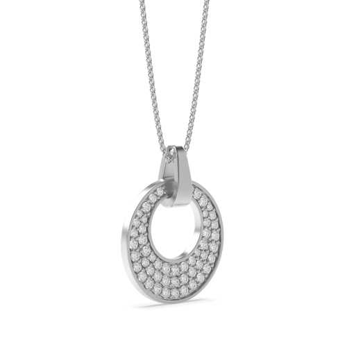 Pave Setting Round Designer Brilliance Circle Pendant Necklace