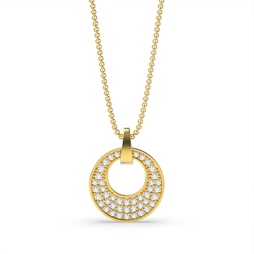 Pave Setting Round Yellow Gold Designer brilliance Pendant Necklaces