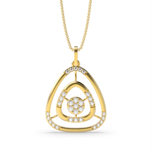 4 Prong Round Yellow Gold Double triangle Pendant Necklaces