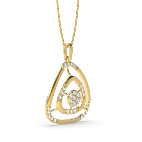 4 Prong Round Yellow Gold Double triangle Pendant Necklaces