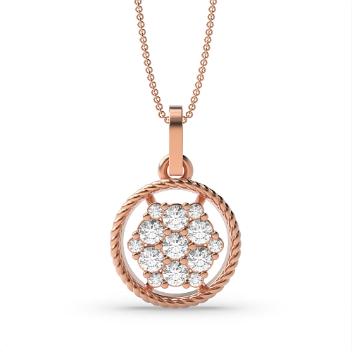 4 Prong Round Rose Gold Sparkle Cluster Pendant Necklaces