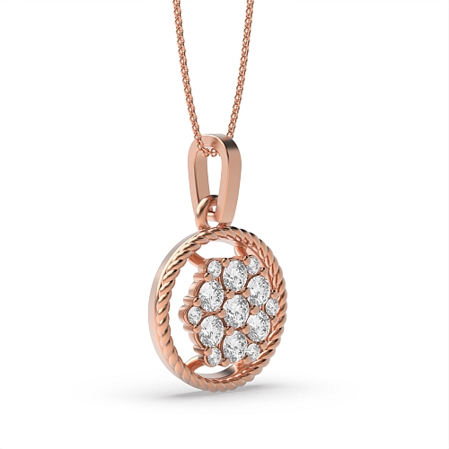 4 Prong Round Rose Gold Sparkle Cluster Pendant Necklaces