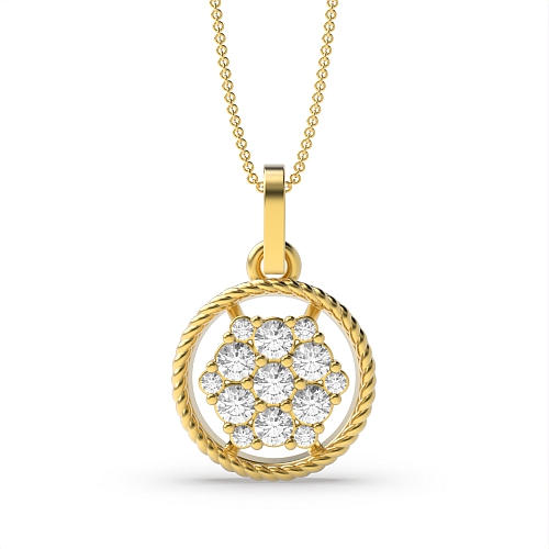 4 Prong Round Yellow Gold Sparkle Pendant Necklaces