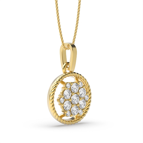 4 Prong Round Yellow Gold Sparkle Pendant Necklaces