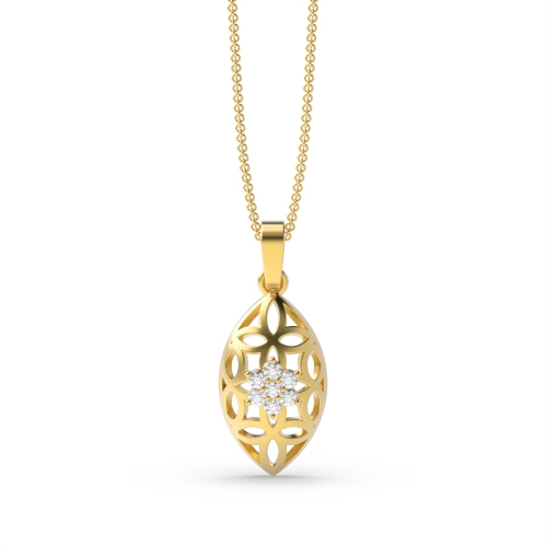 3 Prong Round Yellow Gold Sea shell floral Pendant Necklaces