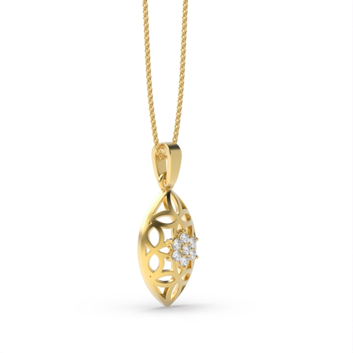 3 Prong Round Yellow Gold Sea shell floral Pendant Necklaces