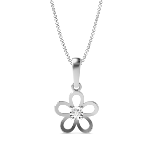 4 Prong Round Silver Illusion flower Pendant Necklaces