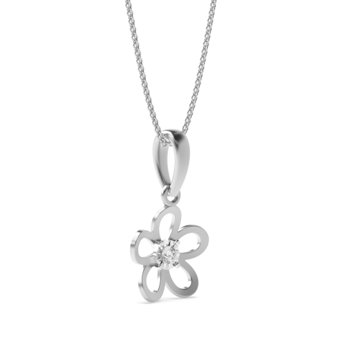 4 Prong Round Silver Illusion flower Pendant Necklaces